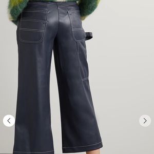 Staud vegan leather cropped wide leg navy Domino pants jeans size 6
